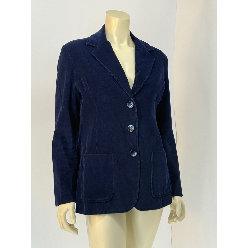 F.L.Sport Womens Navy Blue Cotton Corduroy Blazer Jacket 3-Button Pocketed